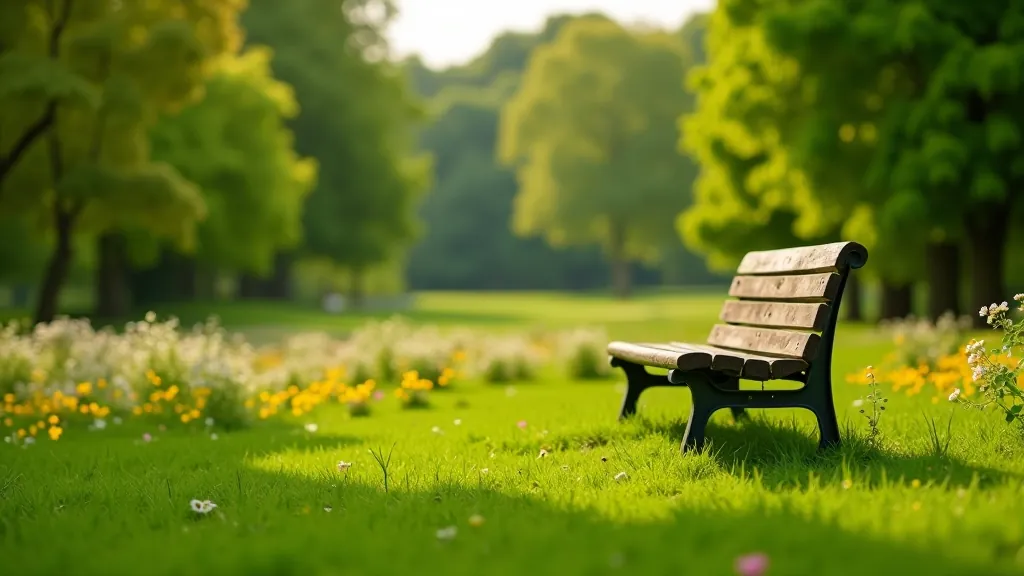 Bench overlooking meadow in Phoenix Park with wildflowers and tree line