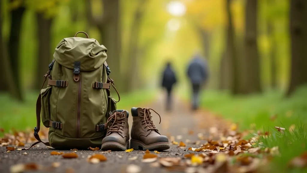 Walking essentials checklist guide with hiking boots, backpack, and outdoor gear